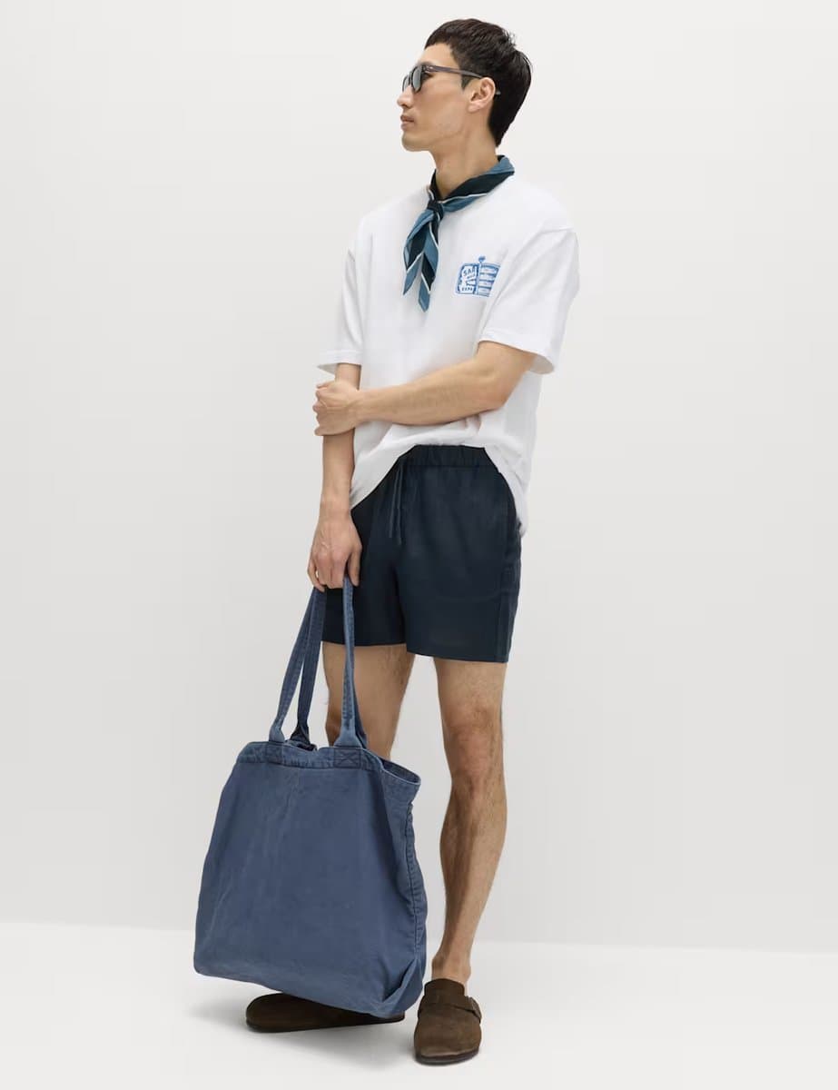 Marks & Spencer M&S Pure Linen Elasticated Waist Shorts Navy - 4