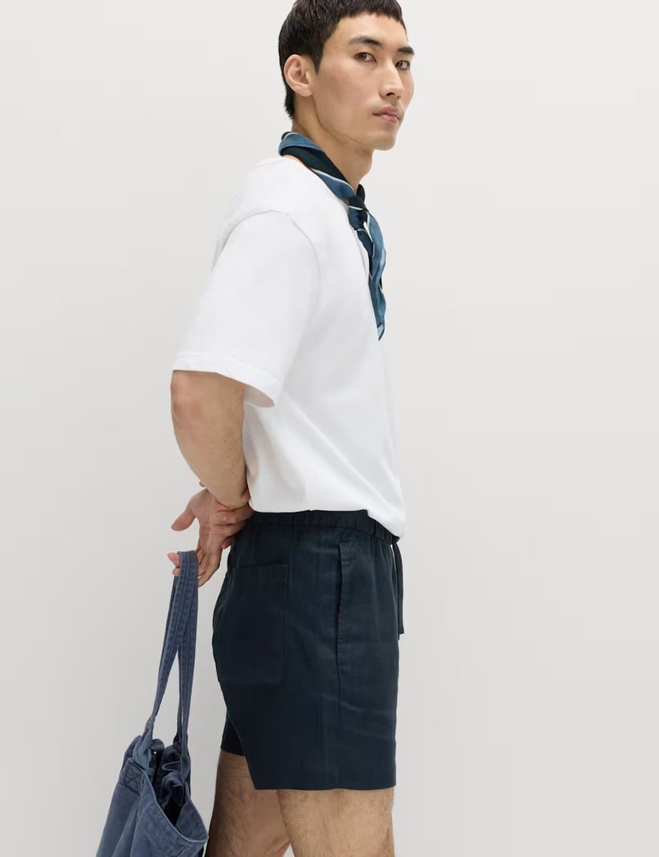 Marks & Spencer M&S Pure Linen Elasticated Waist Shorts Navy - 5