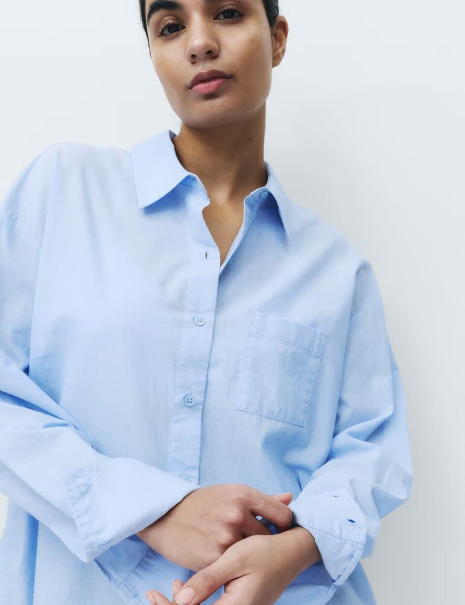 Marks & Spencer M&S Pure Cotton Chambray Collared Nightshirt Blue - 2