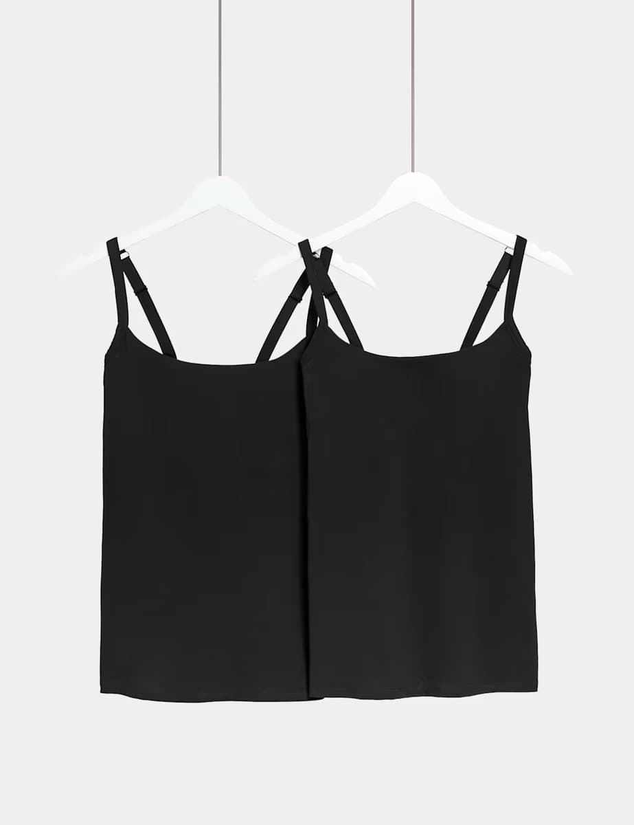 Marks & Spencer M&S 2 Pack Cotton Rich Secret Support Vests F+ Black