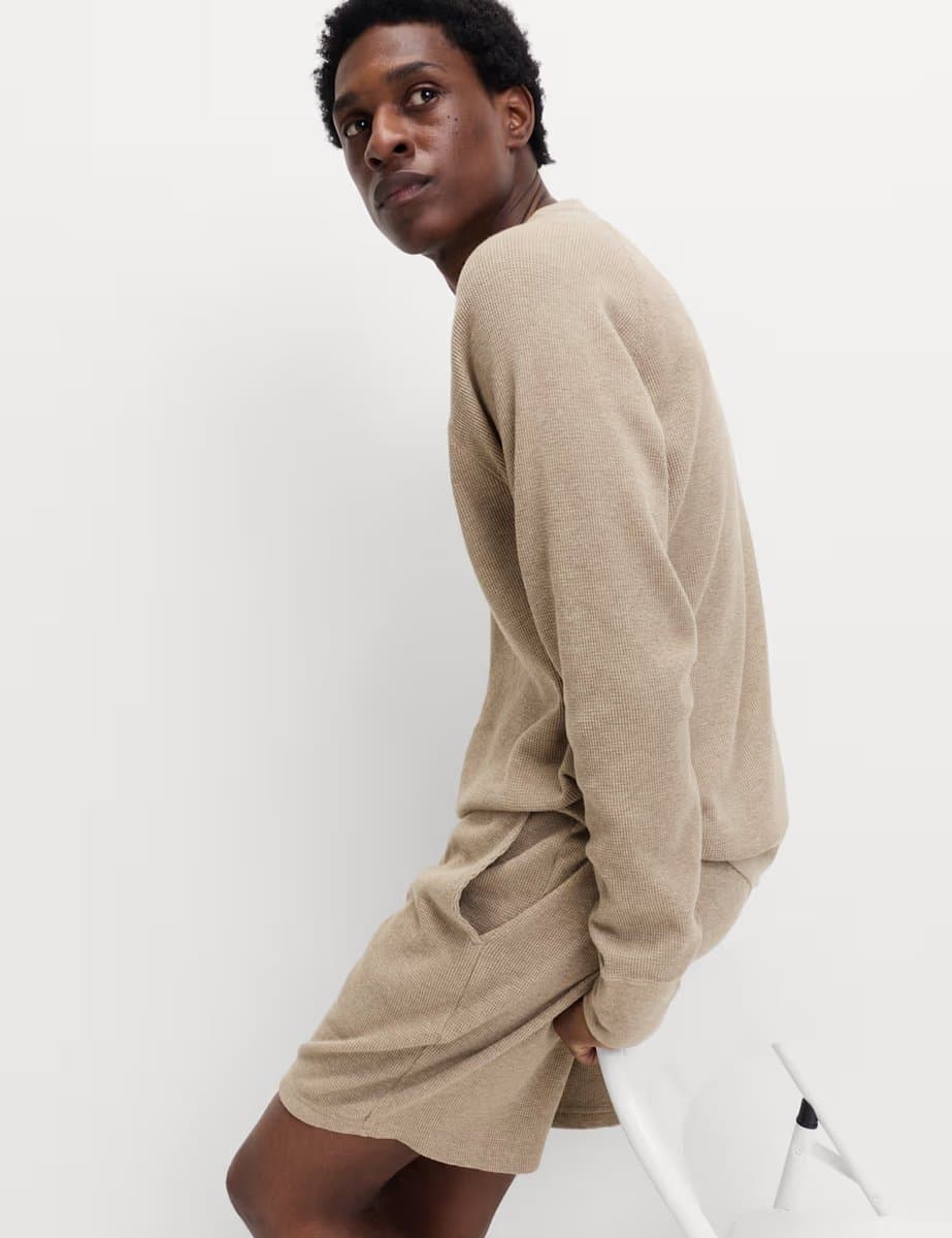 Marks & Spencer M&S Pure Cotton Waffle Loungewear Shorts Putty Mix - 4