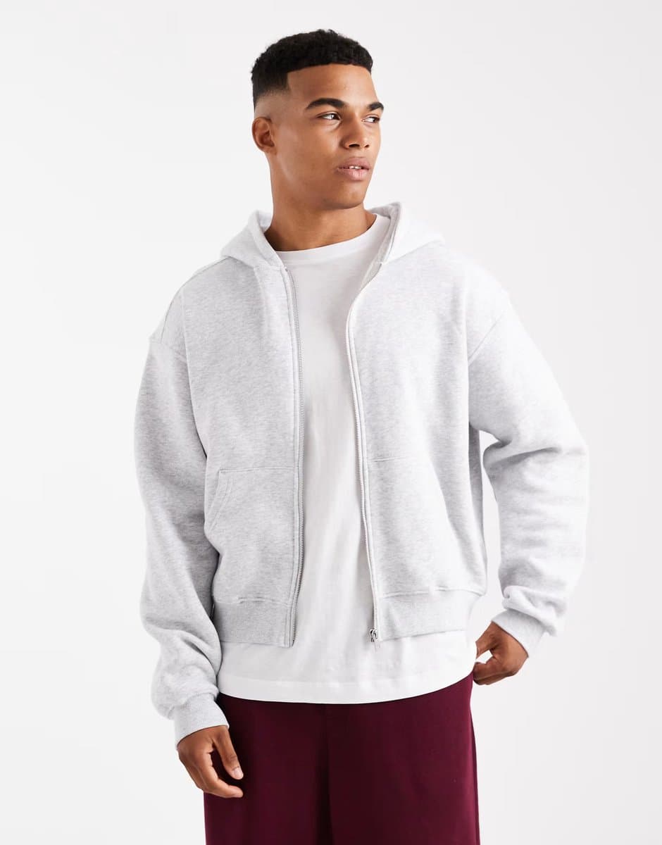 ASOS Cotton On Cropped zip up hoodie in grey - 1