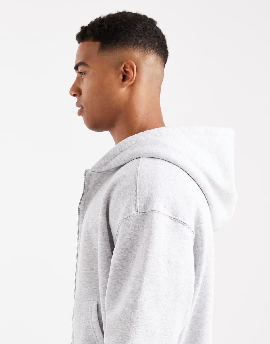 ASOS Cotton On Cropped zip up hoodie in grey - 4