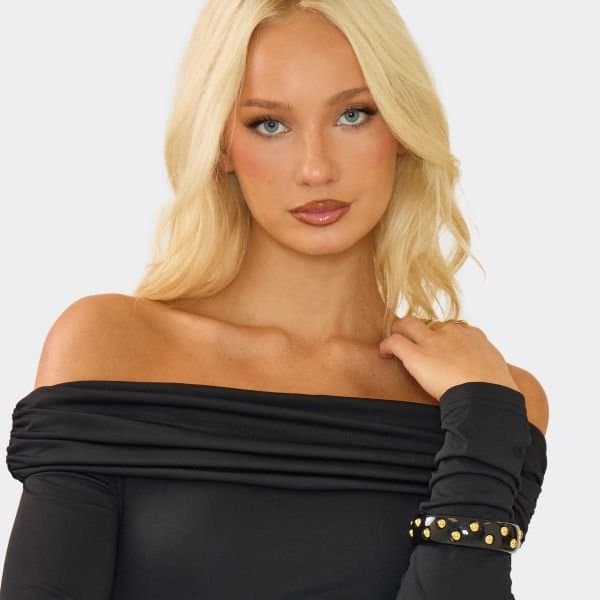 EGO Gold Stud Detail Bangle Bracelet In Black, Women's Size UK One Size