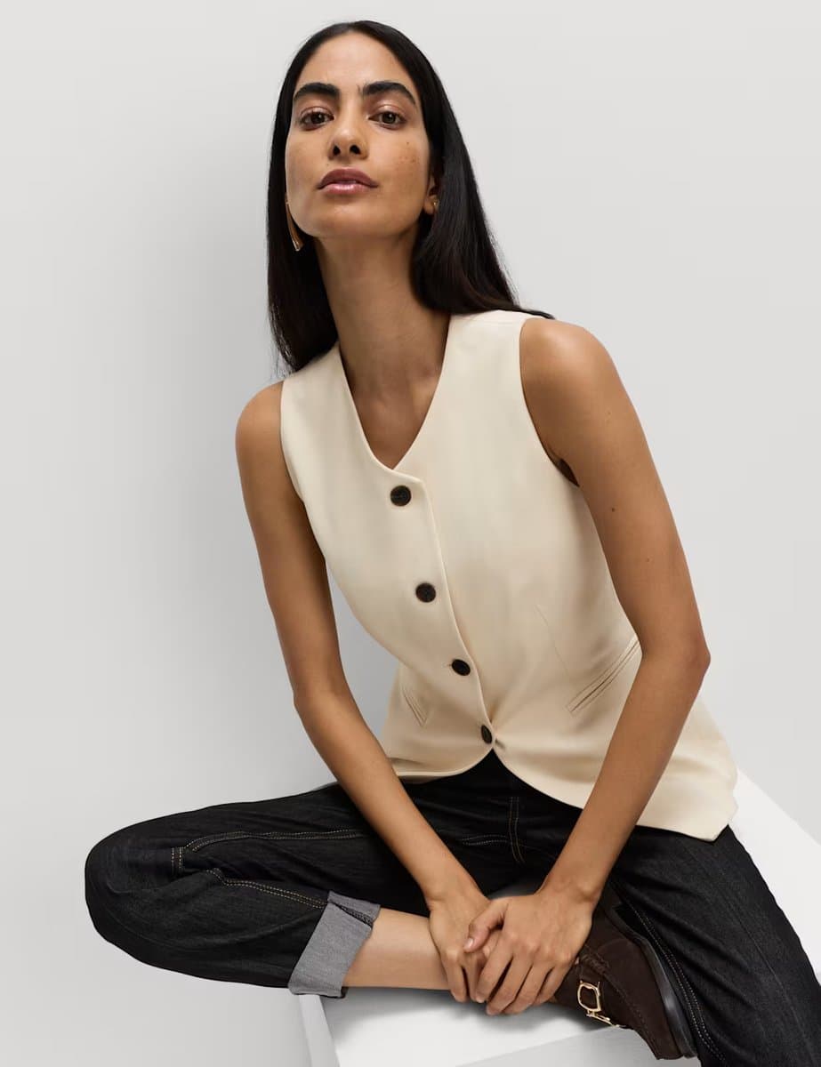 Marks & Spencer M&S Jersey Collarless Waistcoat Ecru - 2