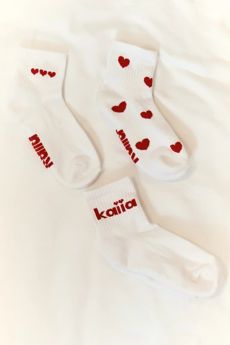 Kaiia Pack of Three Kaiia Heart Socks White & Red