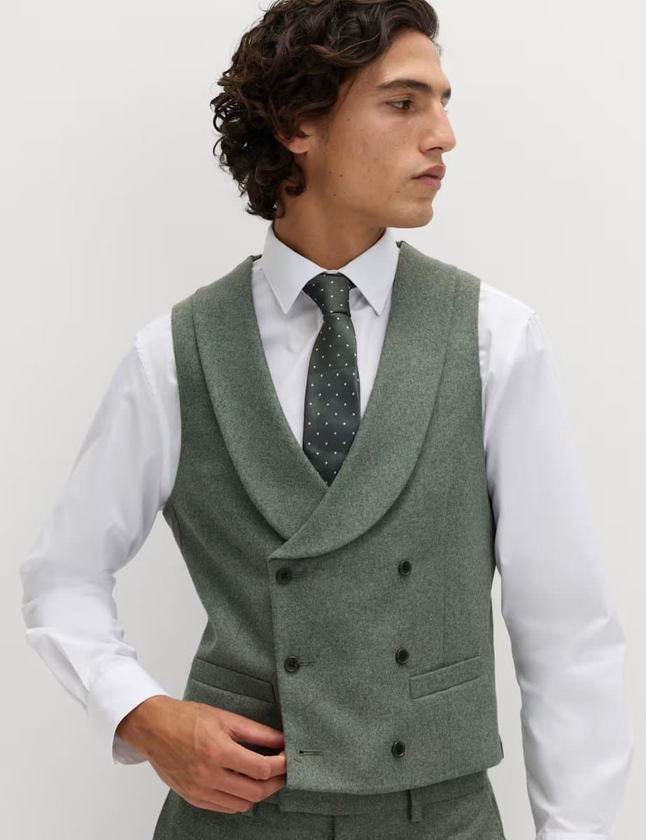 Marks & Spencer M&S Italian Wool Blend Double Breasted Waistcoat Green