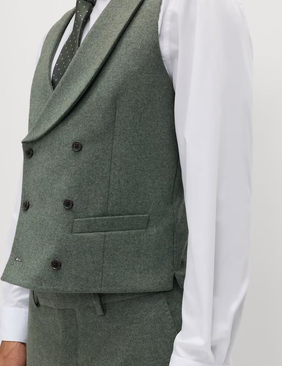 Marks & Spencer M&S Italian Wool Blend Double Breasted Waistcoat Green - 2