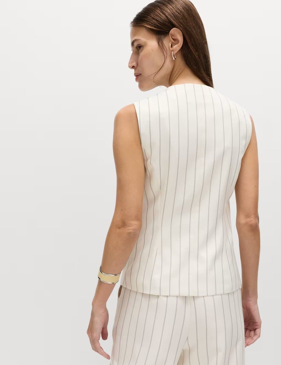 Marks & Spencer M&S Striped V-Neck Longline Waistcoat Ivory Mix - 2