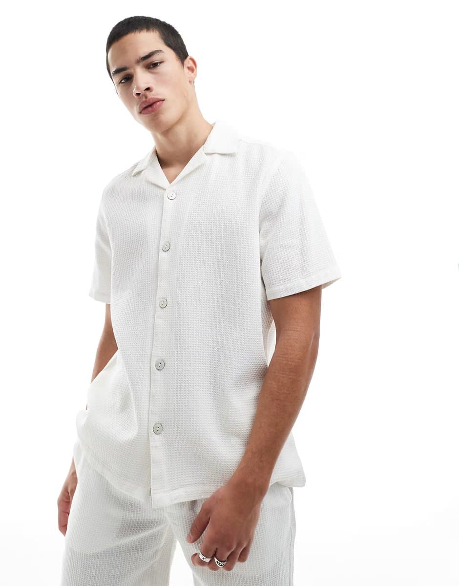 ASOS ONLY & SONS relaxed fit waffle shirt co-ord in ecru