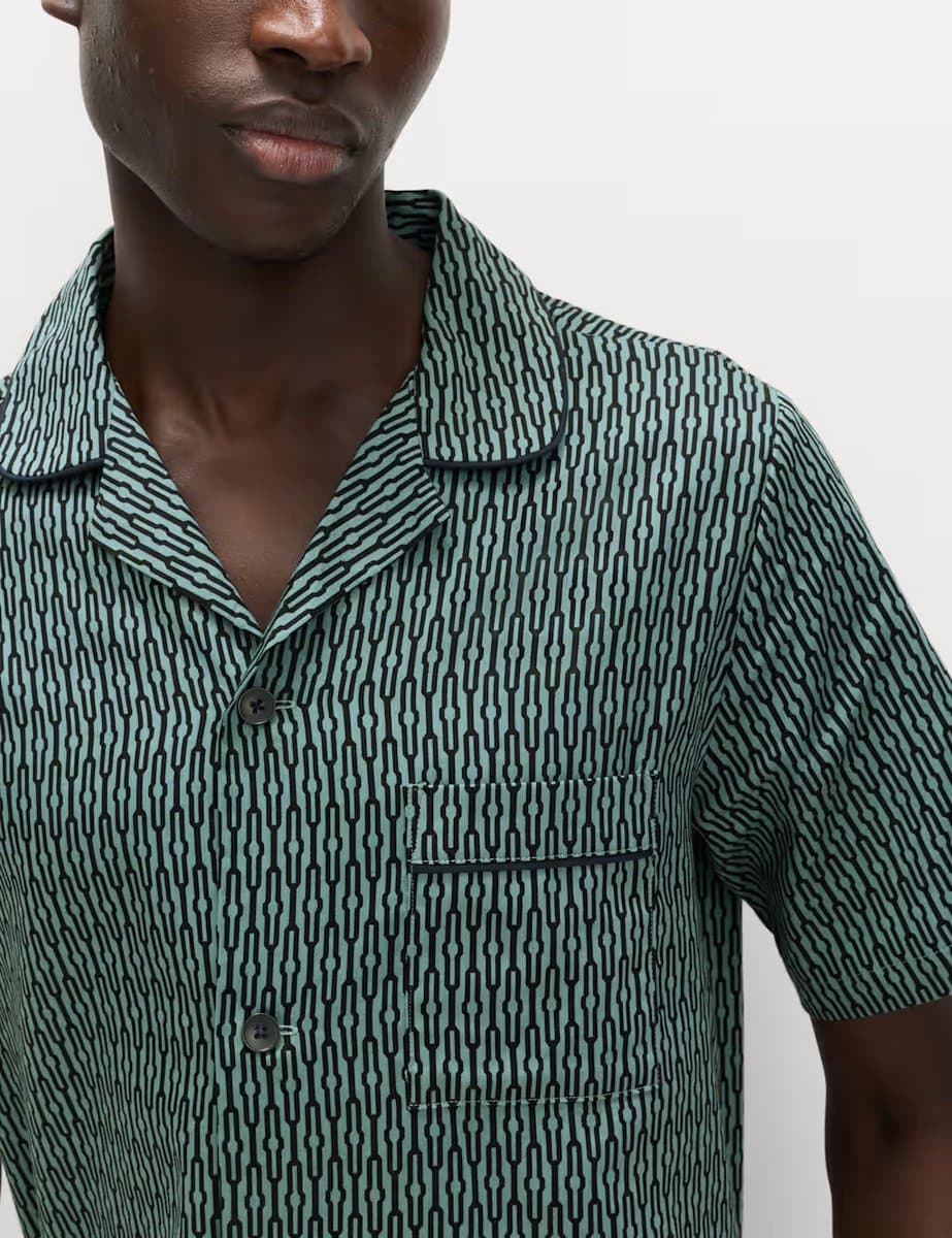 Marks & Spencer M&S Pure Cotton Geometric Print Pyjama Set Teal Mix - 2