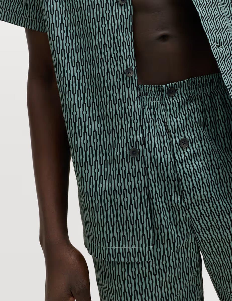 Marks & Spencer M&S Pure Cotton Geometric Print Pyjama Set Teal Mix - 3