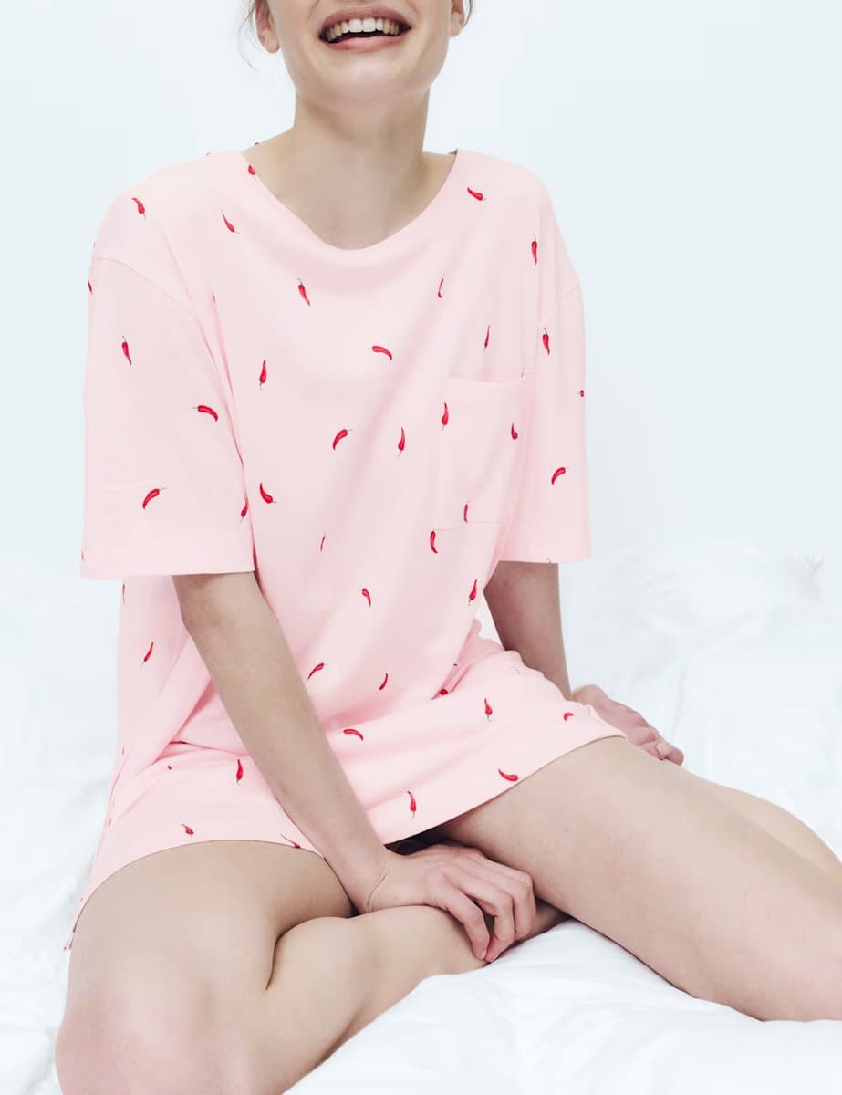 Marks & Spencer M&S Cotton Modal Printed Minishirt Pink Mix