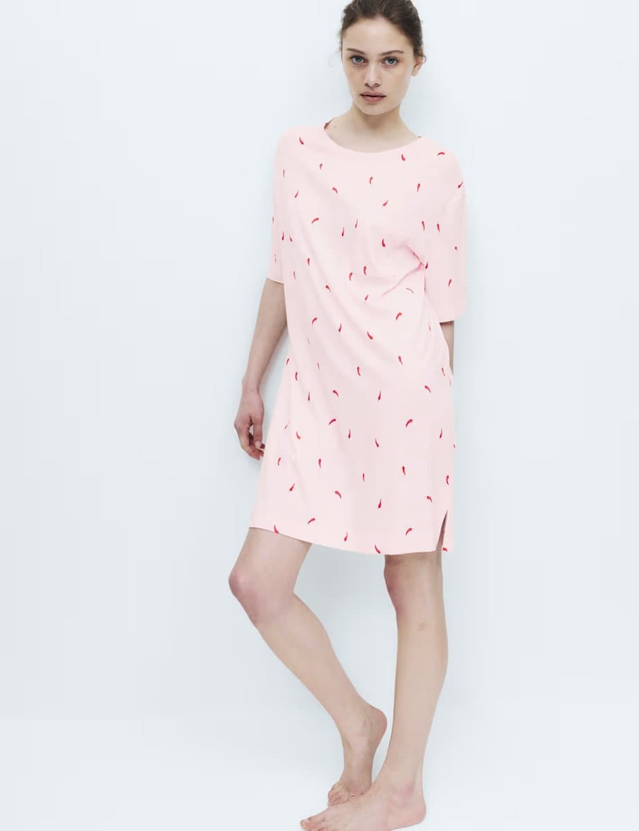 Marks & Spencer M&S Cotton Modal Printed Minishirt Pink Mix - 2