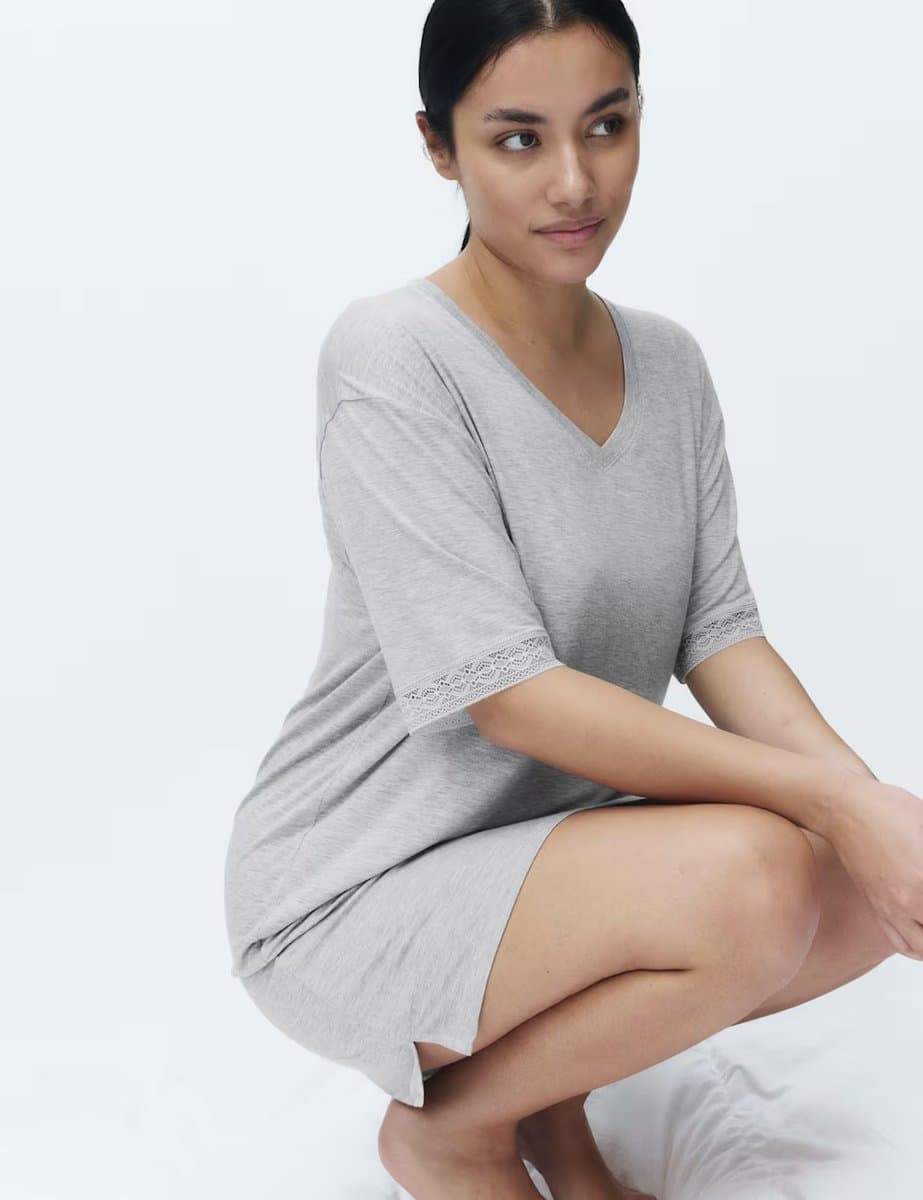 Marks & Spencer M&S Lace Trim Nightshirt Grey