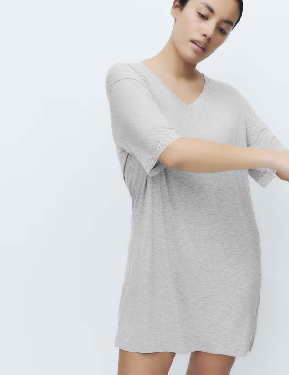 Marks & Spencer M&S Lace Trim Nightshirt Grey - 2