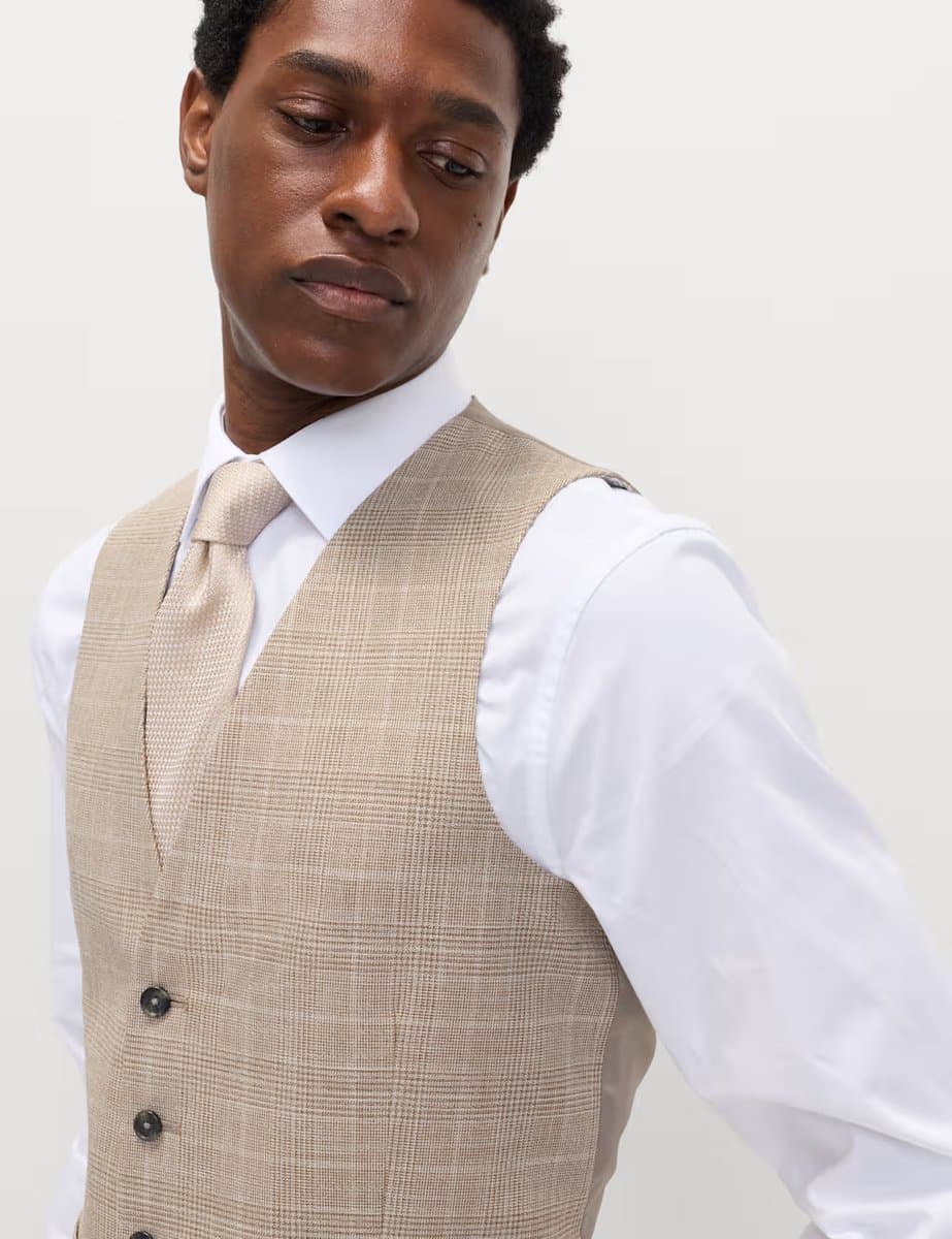 Marks & Spencer M&S Regular Fit Check Waistcoat Neutral
