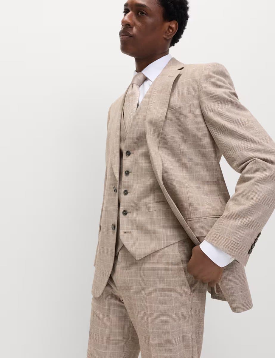 Marks & Spencer M&S Regular Fit Check Waistcoat Neutral - 2