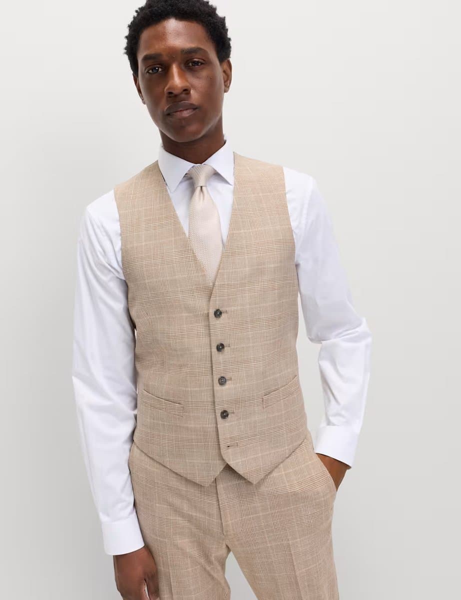 Marks & Spencer M&S Regular Fit Check Waistcoat Neutral - 3