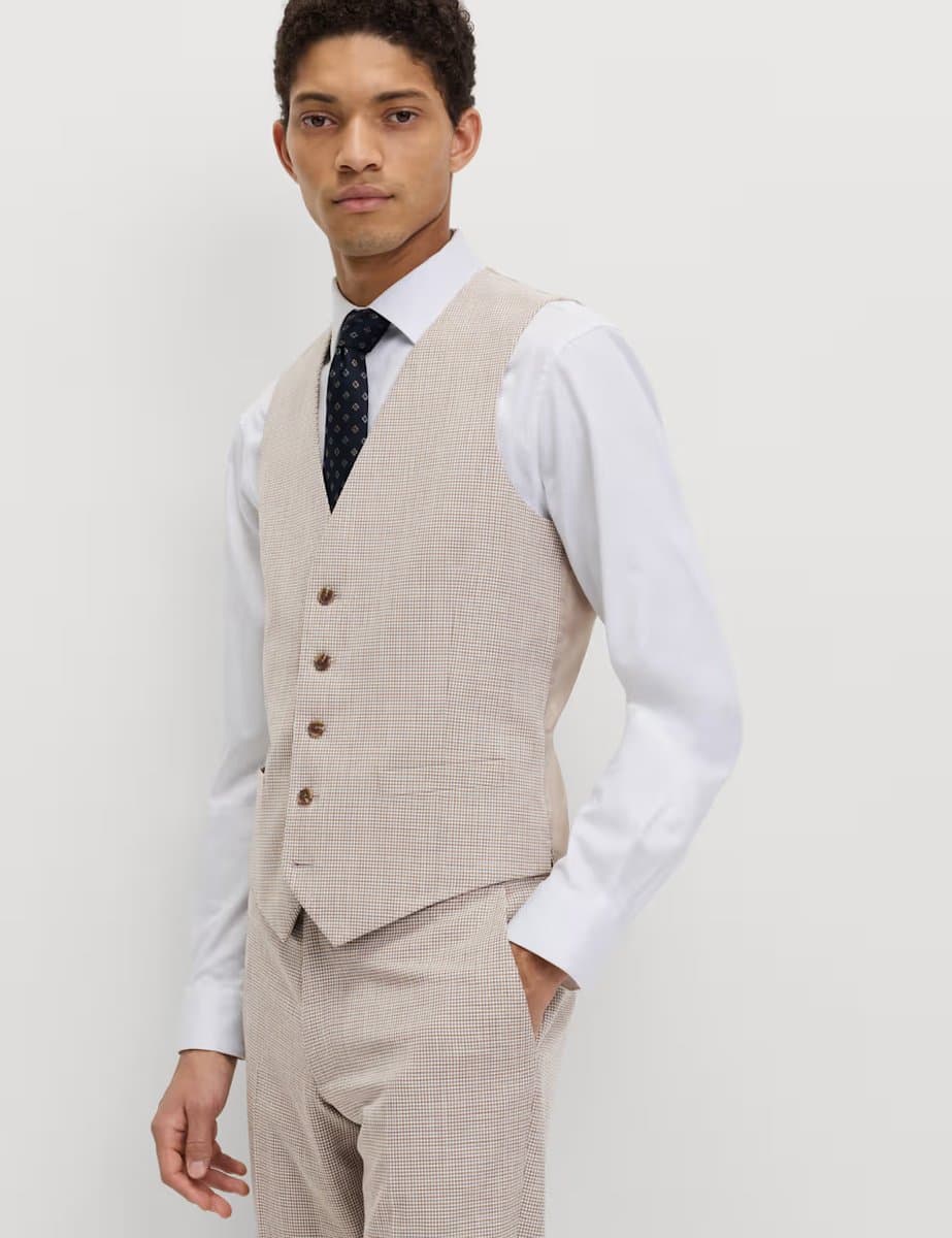 Marks & Spencer M&S Taliored Fit Check Waistcoat Neutral