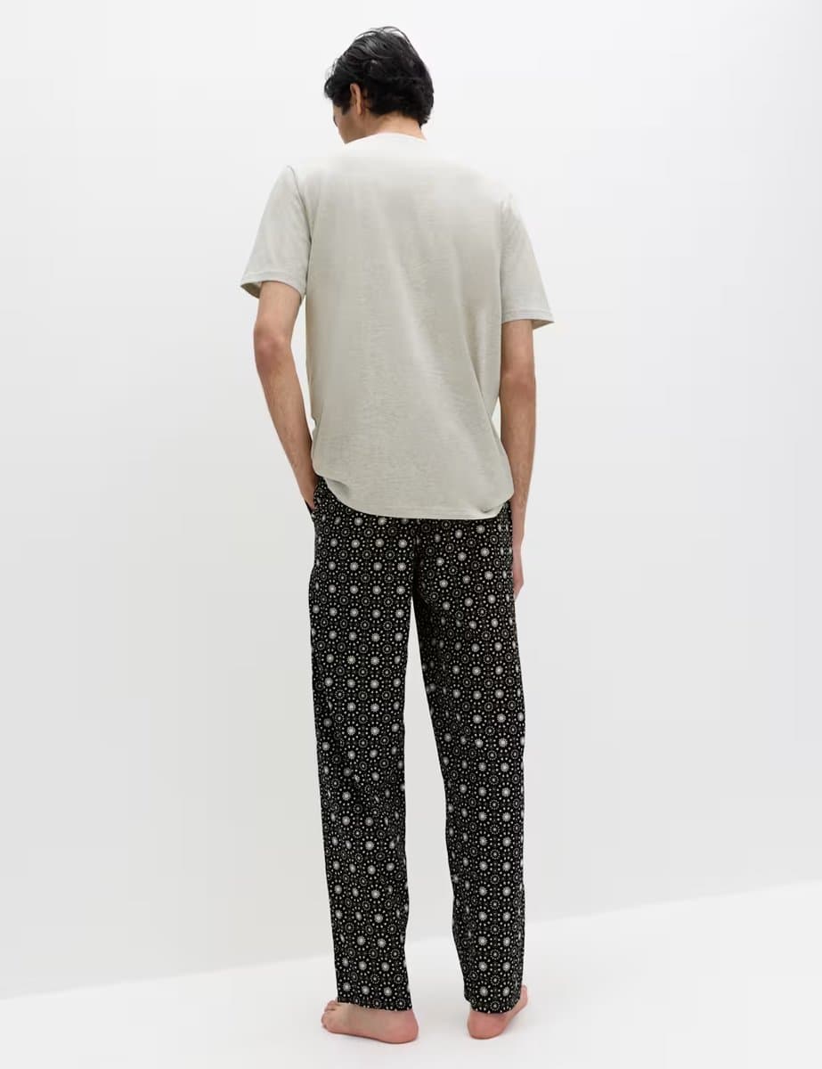 Marks & Spencer M&S Pure Cotton Eid Printed Henley Pyjama Set Black Mix - 4