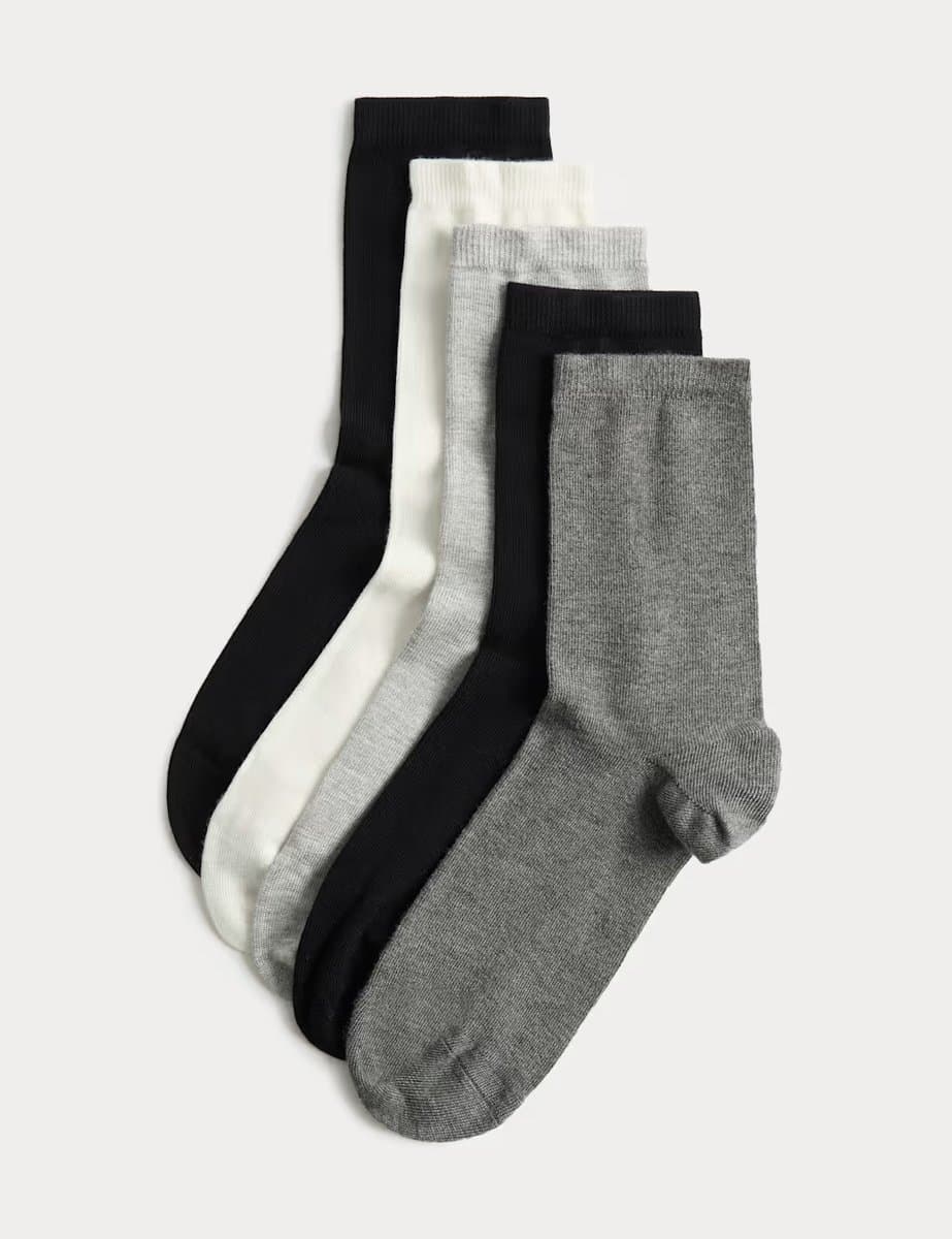 Marks & Spencer M&S 5 Pack Supersoft Crew Socks Grey Mix