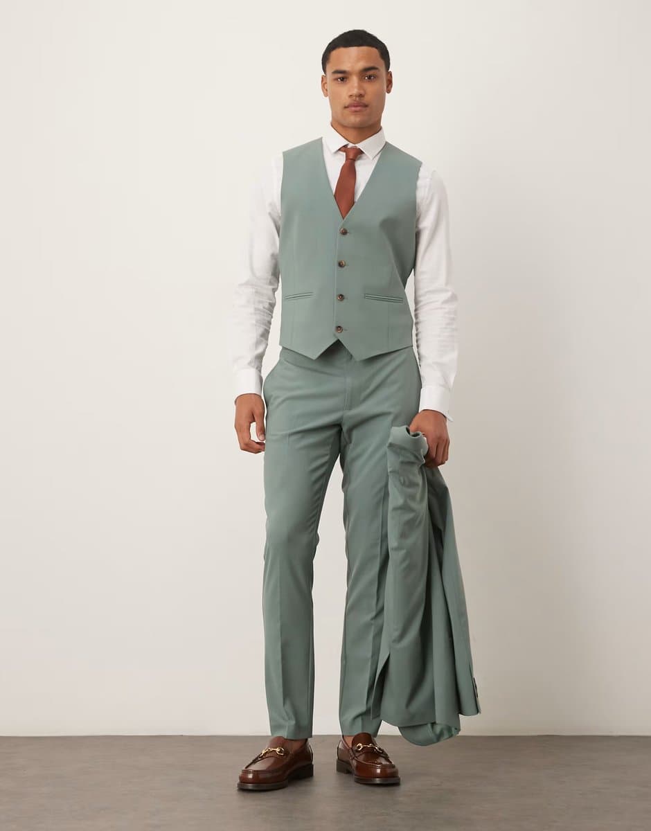 ASOS ASOS DESIGN skinny suit waistcoat in dark green - 2