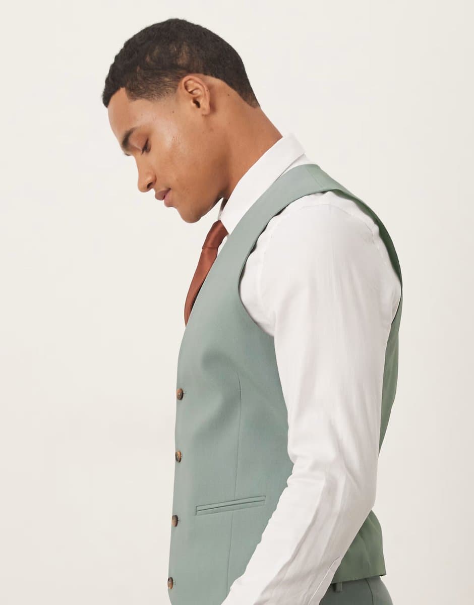 ASOS ASOS DESIGN skinny suit waistcoat in dark green - 4