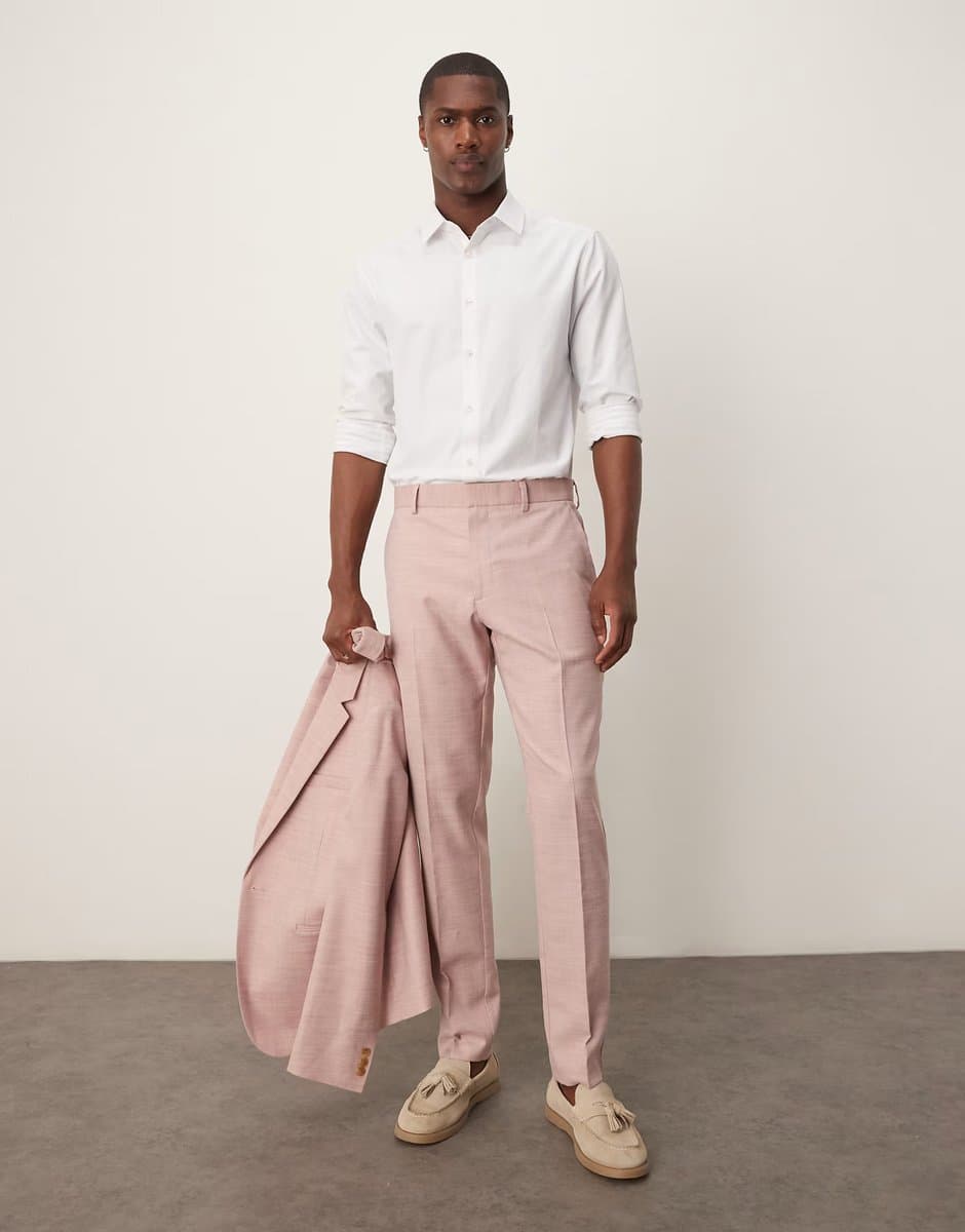 ASOS ASOS DESIGN wedding skinny suit trousers in pink texture