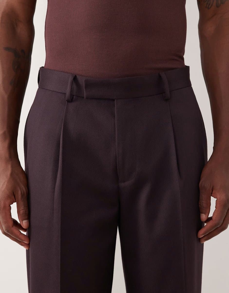 ASOS ASOS DESIGN straight tuxedo trouser in burgundy contrast twill - 5