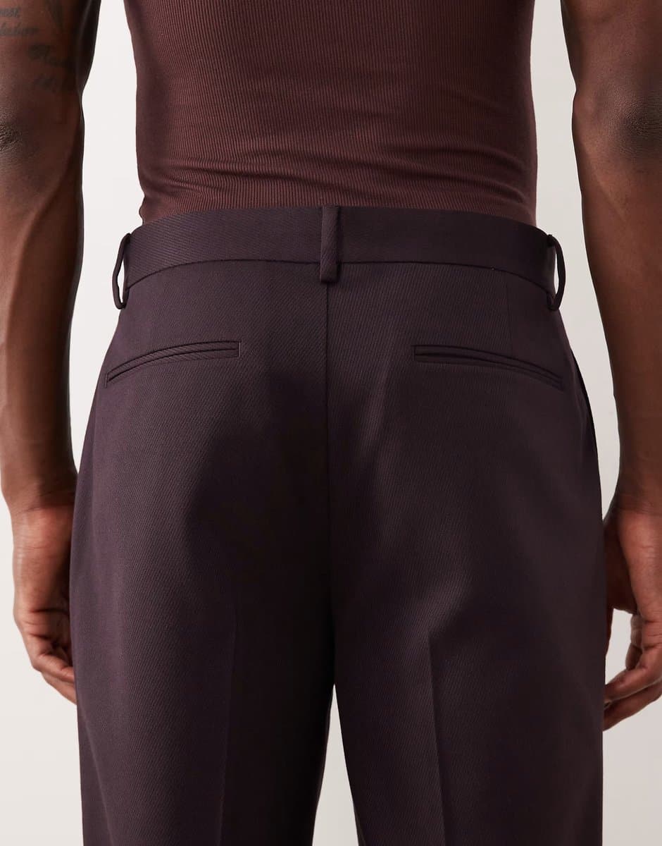 ASOS ASOS DESIGN straight tuxedo trouser in burgundy contrast twill - 6