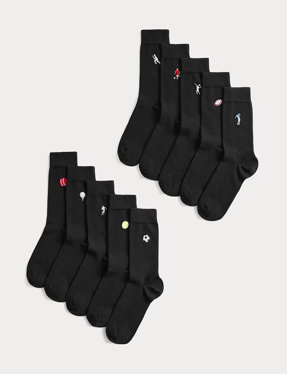 Marks & Spencer M&S 10 Pack Cool & Fresh™ Sport Cotton Rich Socks Black Mix