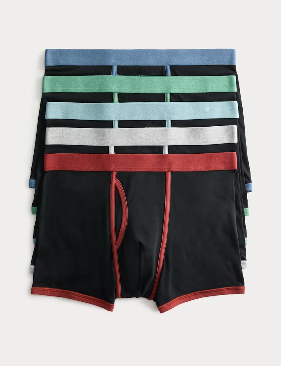 Marks & Spencer M&S 5 Pack Cotton Rich Stretch Cool & Fresh™ Trunks Black Mix