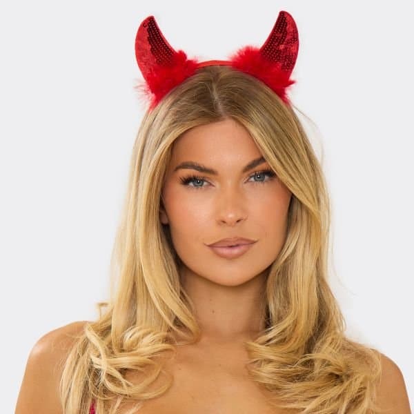 EGO Faux Fur Detail Devil Headband In Red Sequin, Women's Size UK One Size