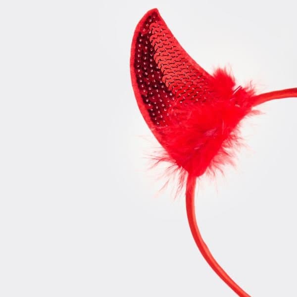 EGO Faux Fur Detail Devil Headband In Red Sequin, Women's Size UK One Size - 2