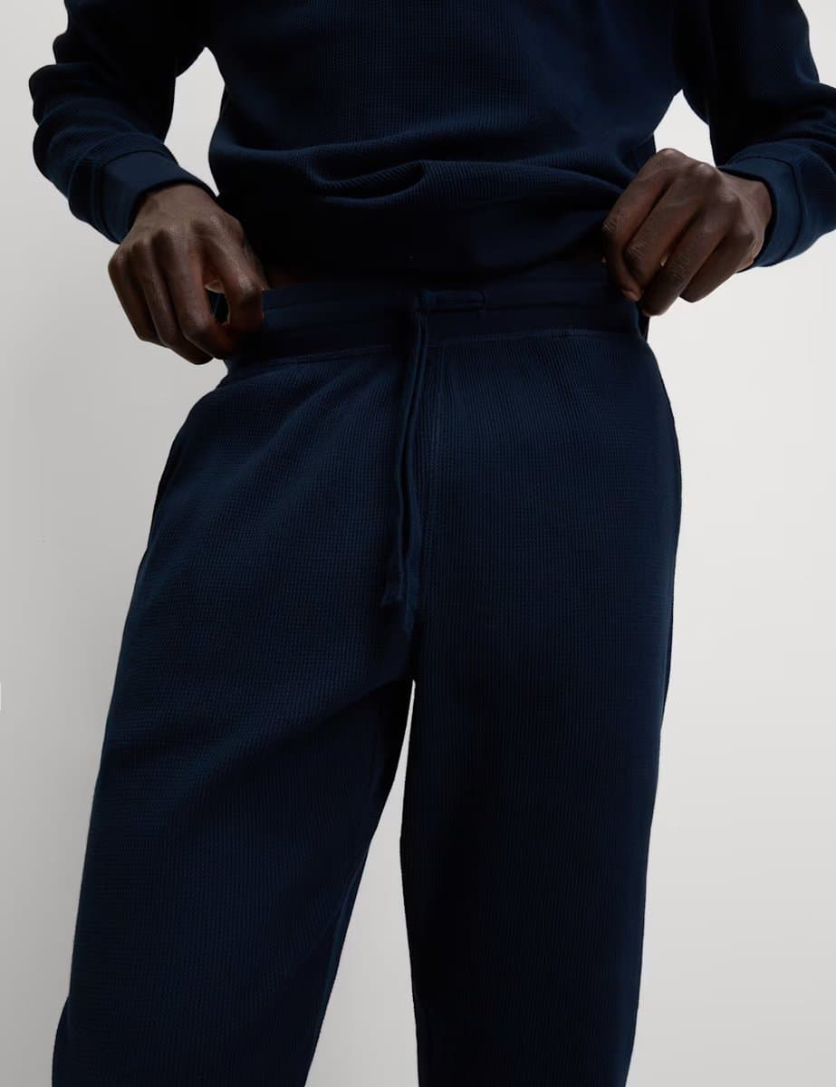 Marks & Spencer M&S Pure Cotton Waffle Loungewear Sweatshirt Navy - 2