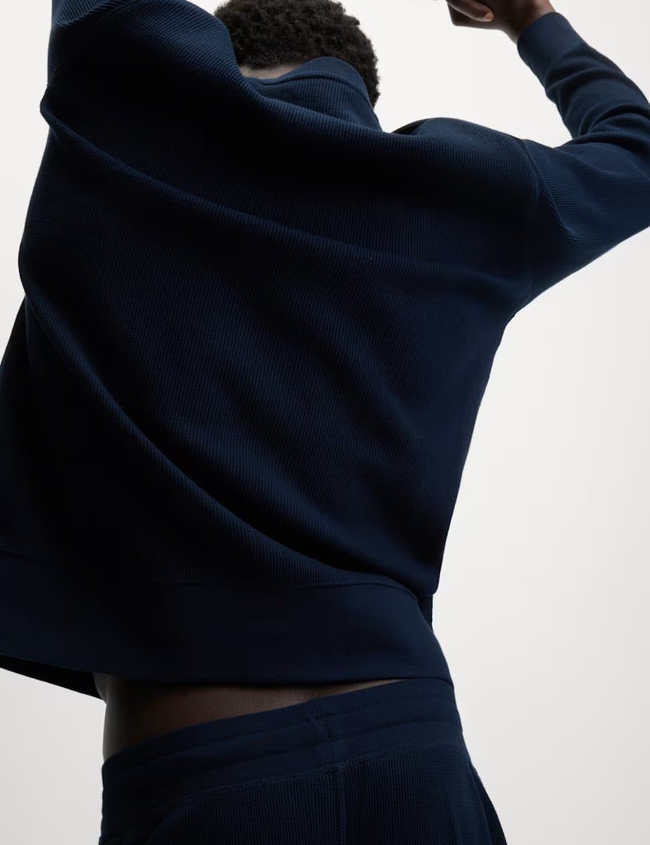 Marks & Spencer M&S Pure Cotton Waffle Loungewear Sweatshirt Navy - 3