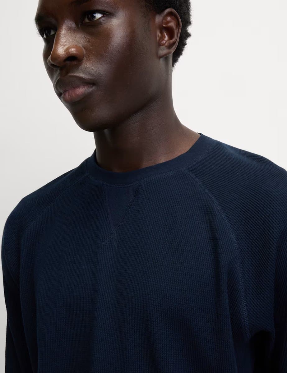 Marks & Spencer M&S Pure Cotton Waffle Loungewear Sweatshirt Navy - 4