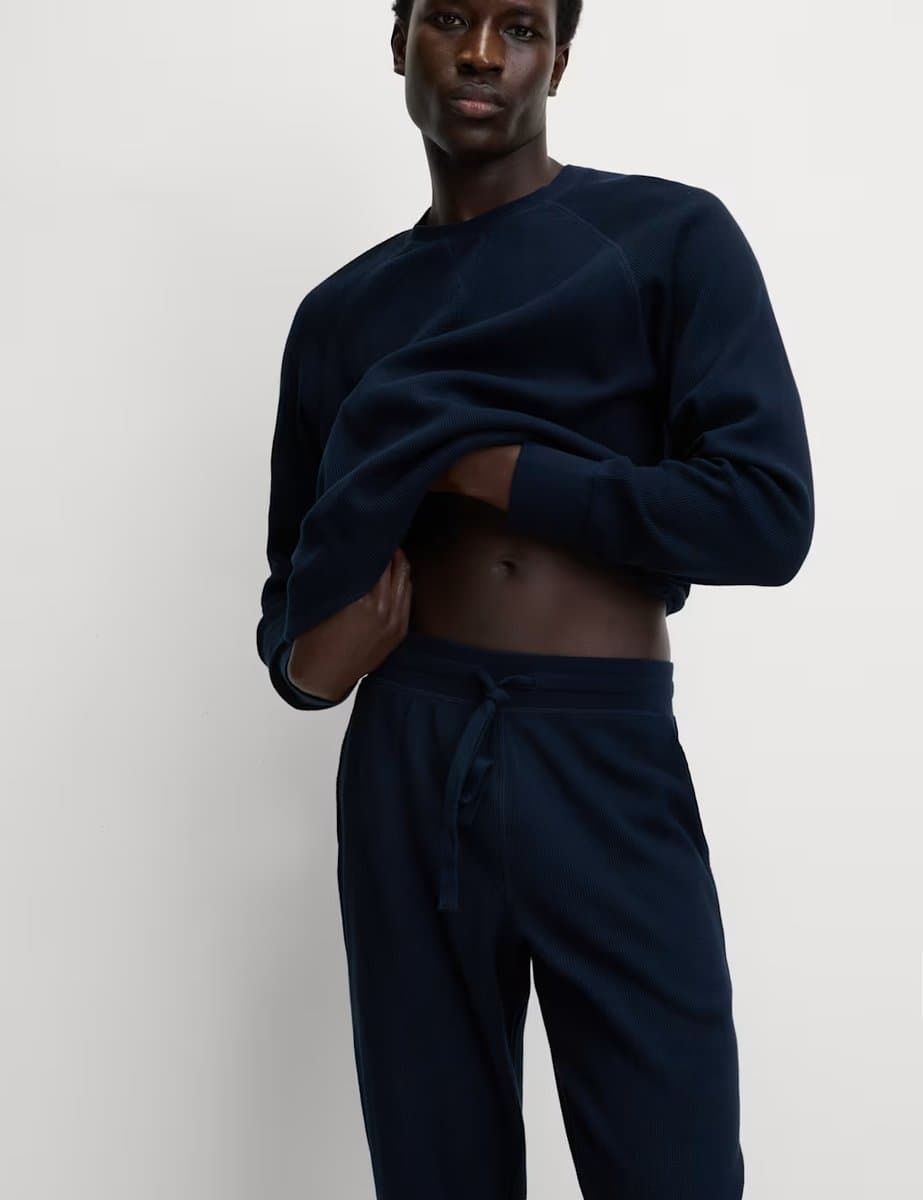 Marks & Spencer M&S Pure Cotton Waffle Loungewear Sweatshirt Navy - 5