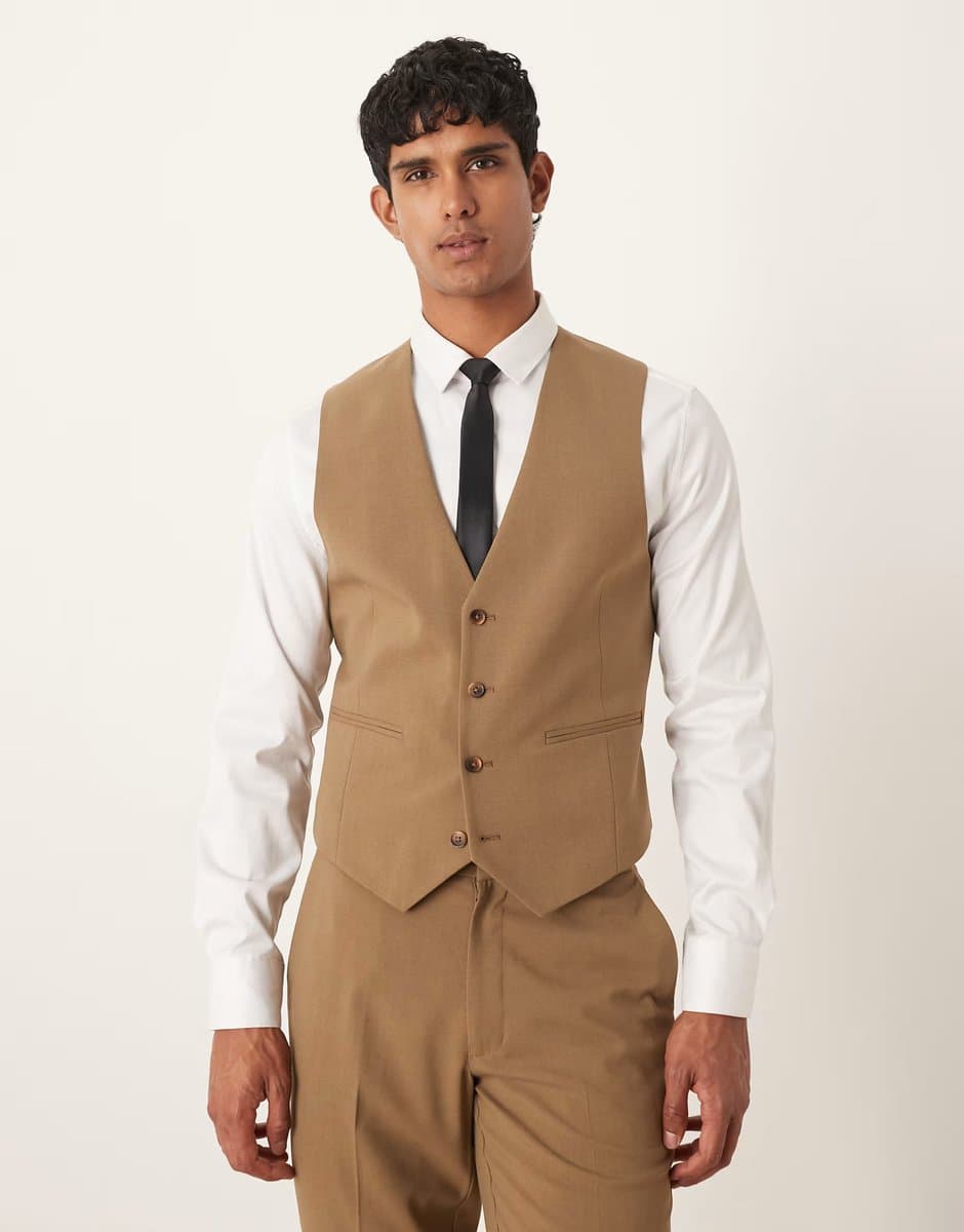 ASOS ASOS DESIGN slim suit waistcoat in brown - 1