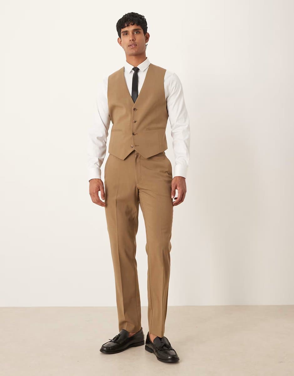 ASOS ASOS DESIGN slim suit waistcoat in brown - 2