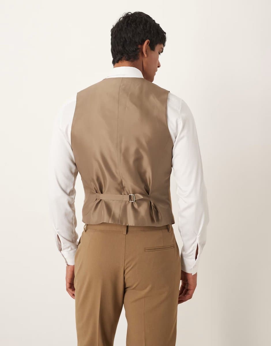 ASOS ASOS DESIGN slim suit waistcoat in brown - 3