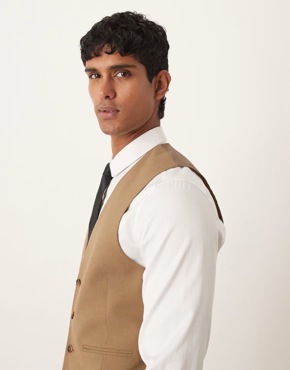 ASOS ASOS DESIGN slim suit waistcoat in brown - 4