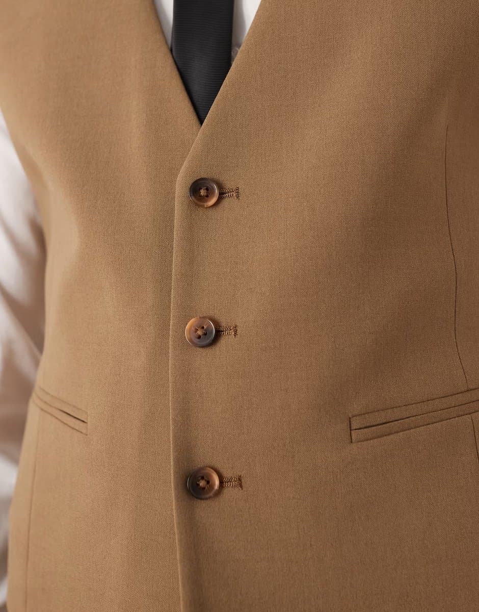 ASOS ASOS DESIGN slim suit waistcoat in brown - 5