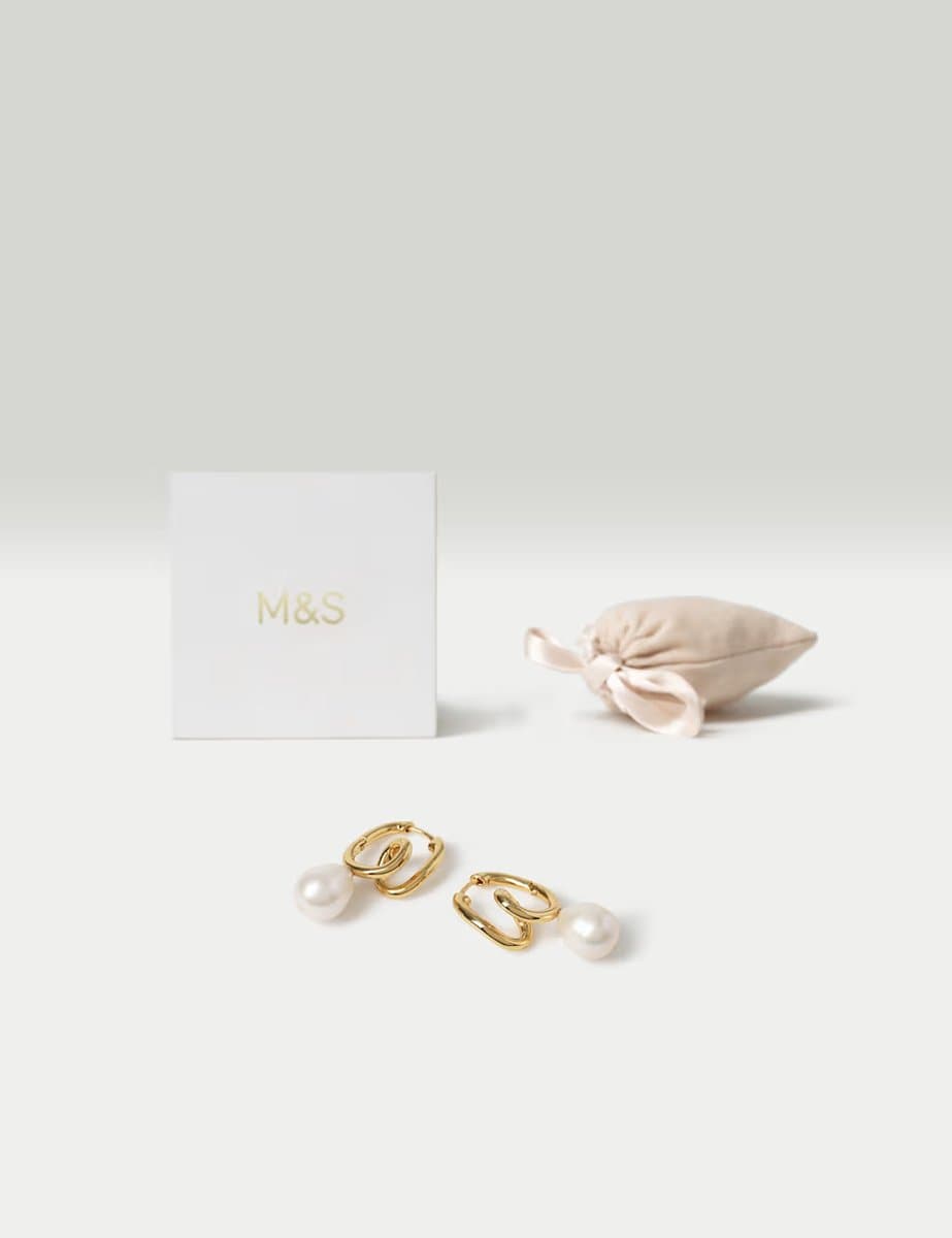 Marks & Spencer M&S 18k Gold Plated Pearl Earrings Gold - 2