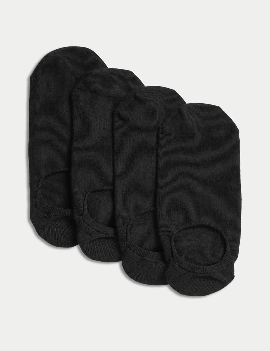 Marks & Spencer M&S 4pk Cotton Rich Invisible Trainer Liners™ Black