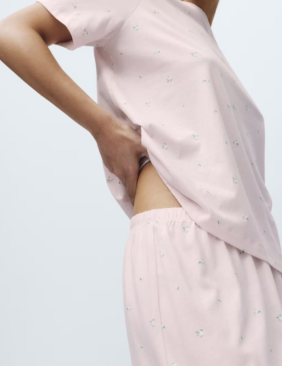 Marks & Spencer M&S Pure Cotton Printed Cropped Pyjama Set Pink Mix - 2