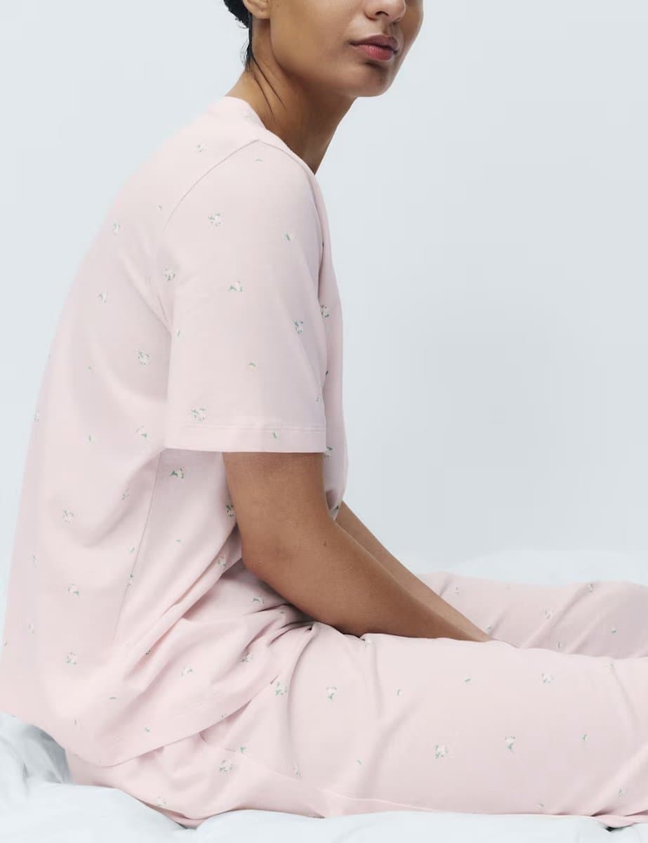 Marks & Spencer M&S Pure Cotton Printed Cropped Pyjama Set Pink Mix - 3