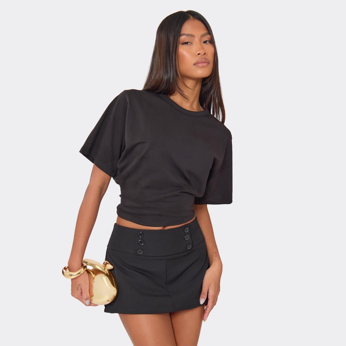 EGO Low Rise Button Front Tailored Skort In Black Woven, Women's Size UK 6