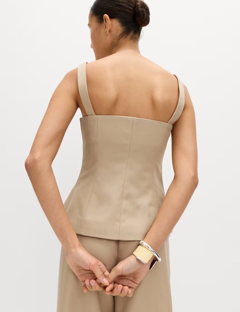 Marks & Spencer M&S Lyocell Rich Square Neck Waistcoat with Linen Sandstone - 2